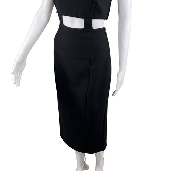 Cinq A Sept NWT Womens 8 Black Midi Cutout Dress Straps Side Zippers Bodycon - Picture 9 of 16